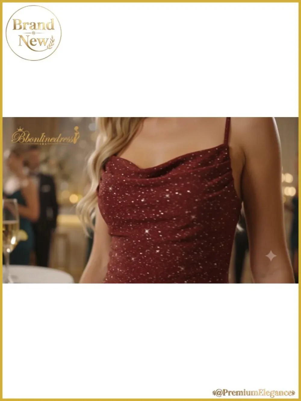 Sequined Cowl Neck Spaghetti Strap Midi Cocktail Dress Fit & Flare Formal